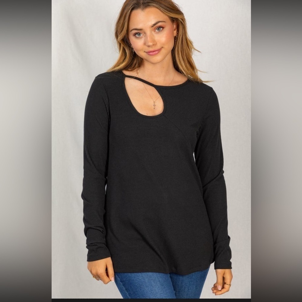 White Birch Asymmetrical Keyhole L/S Top, Black, Size XL, NWOT - never worn